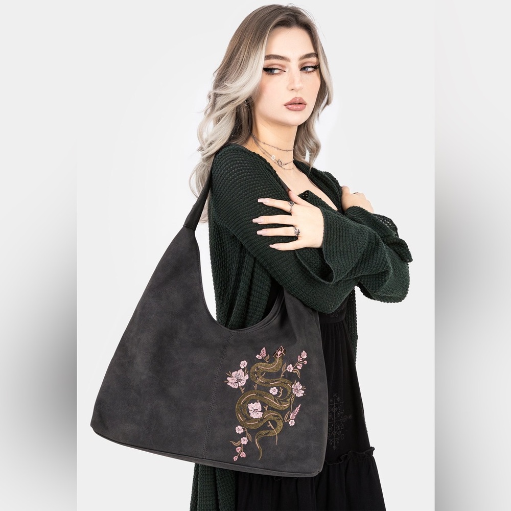 Gorgon Snake Embroidered Faux Suede Tote Bag